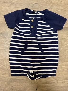 Janie and Jack Navy & White Striped Baby Romper